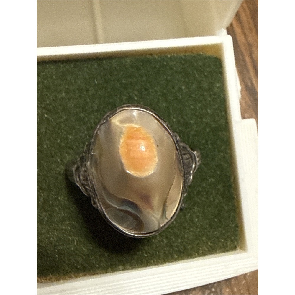 Rare Victorian Sterling Silver Abalone Blister Pearl Ring Size 8